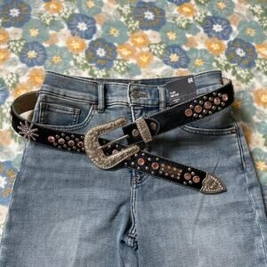 BHW Black and silver and pink leather and cow skin studded belt vintage y2k